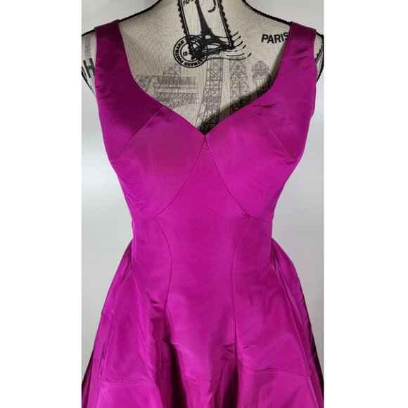 Zac Posen Fuchsia Silk Fit & Flare Cocktail Dress, USA Made, Womens Size 4 - Picture 7 of 15